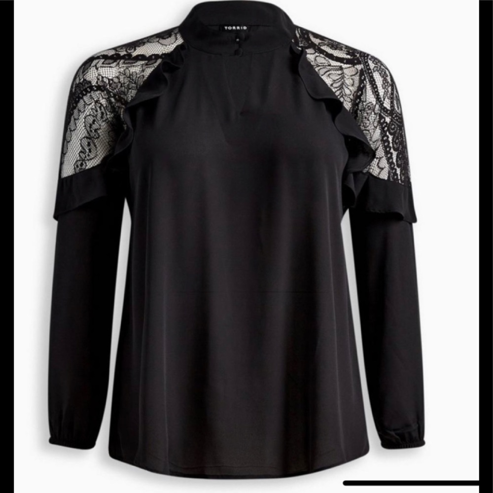Torrid Black Georgette crochet inset top, 2X black